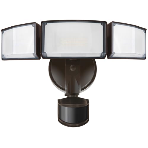 LUTEC 72W 7500LM LED Security Lights Motion Sensor Light Outdoor, 5000K Daylight, IP65 Waterproof, Dusk to Dawn, 3-Head Motion Detected Flood Light for Garage, Yard, Porch(Brown) - color: Brown, size: 1 Pack