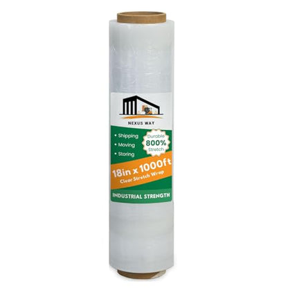 NEXUSWAY 18'' Shrink Wrap for Moving - Stretch Film Pallet Wrap Roll Heavy Duty 1000 feet 80 Gauge Industrial Strength up to 800% Stretch 20 Microns for Shipping Moving Furniture (Pack of 1) - style: Pack of 1