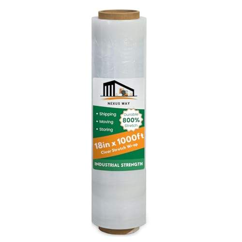 NEXUSWAY 18'' Shrink Wrap for Moving - Stretch Film Pallet Wrap Roll Heavy Duty 1000 feet 80 Gauge Industrial Strength up to 800% Stretch 20 Microns for Shipping Moving Furniture (Pack of 1) - style: Pack of 1