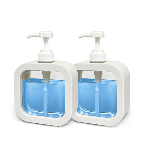 Hand Soap Dispenser for Bathroom, Modern Dish Soap Dispenser for Kitchen Sink, Liquid Soap Container with Pump, Clear Plastic Soap Pump Bottles (2 Packs,10oz, White) - color: White 300ml