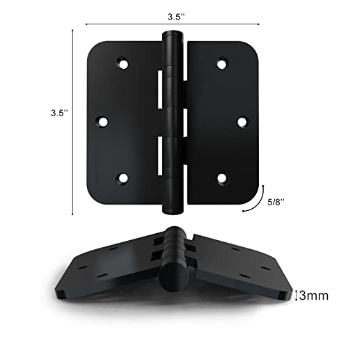 Goldenwarm 3 Pack Matte Black Door Hinges 3.5in*3.5in, 5/8" Radius Corners - color: Matte Black, size: 5/8" Radius Corner