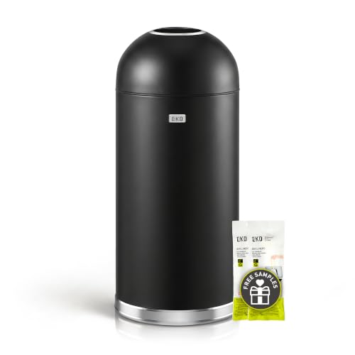 EKO Eternal 56L/15 Gallon Large Capacity Tall Commercial Trash Can, Round Open Top Waste Bin for Indoor and Outdoor, Black Steel Heavy-Duty, Durable Metal Garbage Bin for Home, Office, Restaurant - color: Matte Black, size: 56 Liter, Dome Top