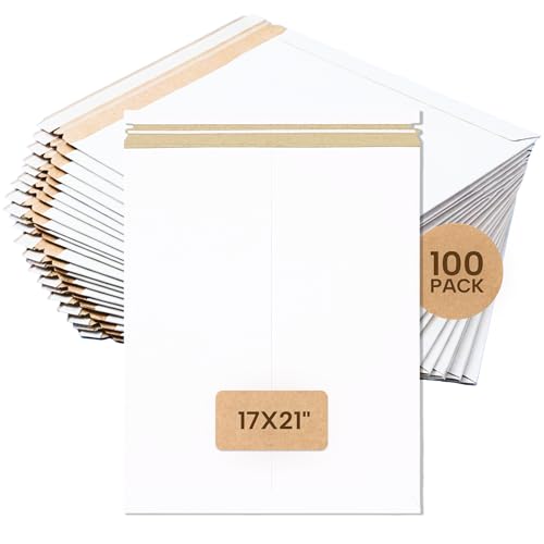 BOX USA Rigid Mailers 17" x 21" (100-Pack) - Cardboard Mailer Envelopes for Posters, Large Prints, Architectural Plans - Stay Flat - size: 17" x 21" (100-Pack)