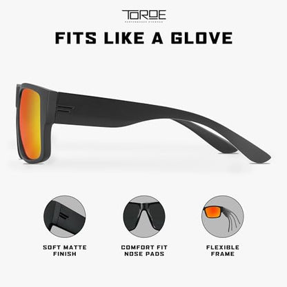 TOROE VALLEY Polarized z87+ Men Sunglasses - color: Matte Black | Black Emblem | Fire Red