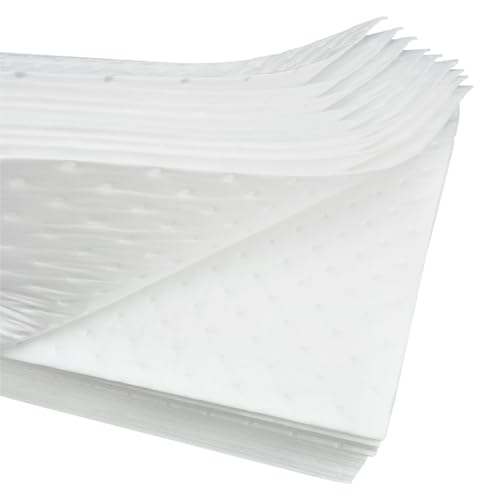 Autocare Heavyweight Oil Absorbing Pads | White Absorbing Heavy Weight Oil-Only Absorbent Mat Pad | 15" x 20" | 50 Oil Absorbent Pads |