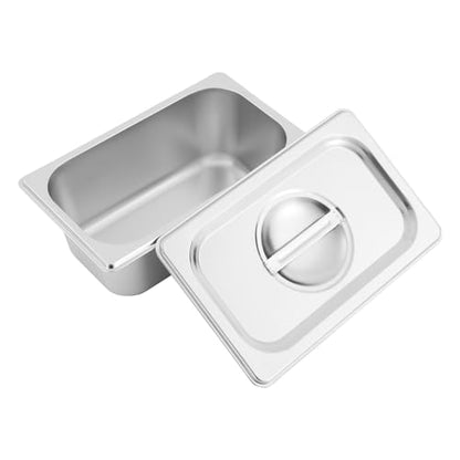 6 Pack Stainless Steel Hotel Pans with Lids, 1/9 Size or 1/4 Size Commercial Metal Food Catering Trays for Steam Table, Buffet Serving, Food Storage & Preparation (1/4 Size 3.6Qt) - size: 1/4 Size 3.6Qt
