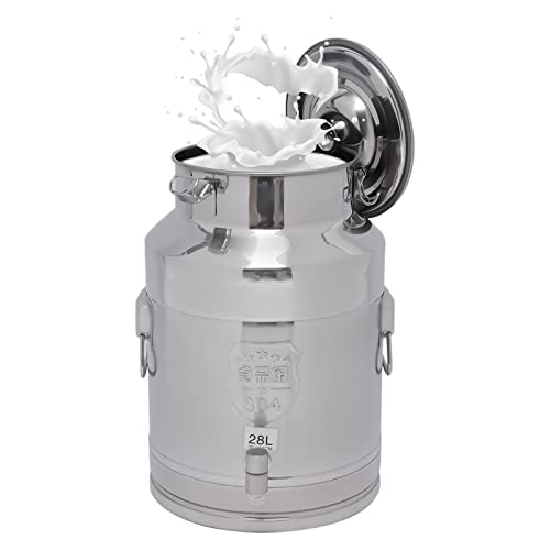 304 Stainless Steel Milk Bucket With Faucet, Large Liquid Container Storage,Milk Bucket With Sealing Lid and Carry Handle,for Wine, Oil Storage Transport (28L/7.4 Gal,w/Faucet) - size: 28L/7.4 Gal,w/Faucet