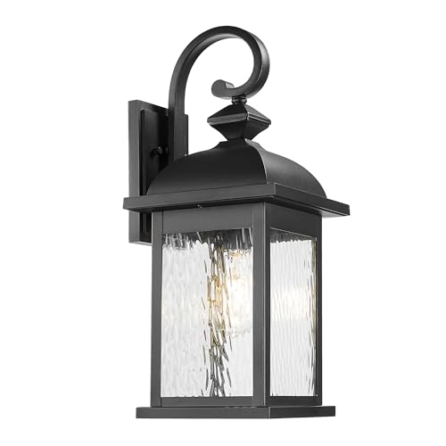 FEMILA 21" Outdoor Wall Light Fixture, Rust-Proof Outdoor Wall Light, Ideal for Porch, Patio, Entryway, Garage, with Water Ripple Glass, UL Listed, 4FD54B2 BK-WP - color: Matte Black, Water Ripple Glass, size: 21", Single Unit