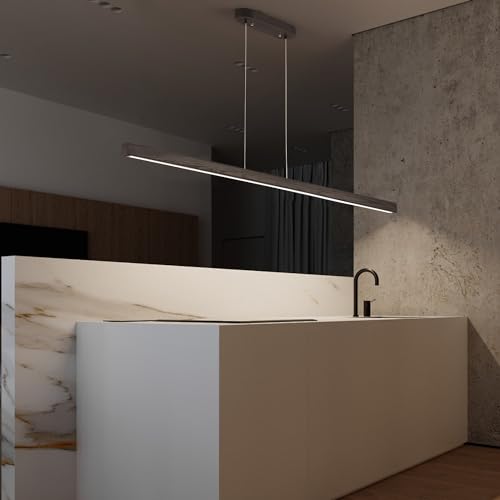 YISDESIGN 59'' LED Pendant Light 40W Dimmable with Remote Wood Linear Chandelier Island Light with Black Finish for Living Room Dining Room Billiard & Pool - color: Black, size: 59in