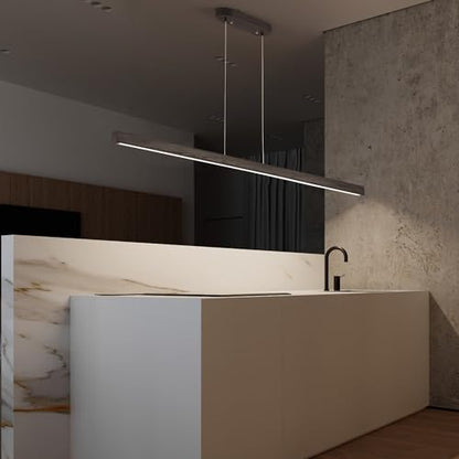 YISDESIGN 59'' LED Pendant Light 40W Dimmable with Remote Wood Linear Chandelier Island Light with Black Finish for Living Room Dining Room Billiard & Pool - color: Black, size: 59in