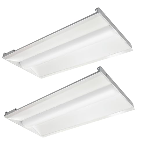 2x4 LED Troffer Center Basket Panel, 34W/38W/45W-Up to 5625 Lumens, 3500K/4000K/5000K Adjustable, 120-277Vac, 0-10V Dimmable Drop Ceiling Lights, UL Listed, 2PK - color: 2X4 FT, size: 2 Pack