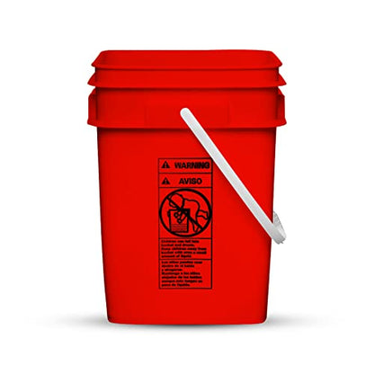 House Naturals 4 Gallon Square Food Grade Bucket Pail with Plastic Handles and Lid (Pack of 3) Made in USA containers (RED-White Lids) - color: Red-white Lids