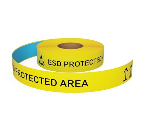 Inline Industrial, 5S Floor Marking Tape, Electrostatic Discharge Safety (ESD) (ESD Protected Area Text w/Hazard Symbol & 2 Directional Arrows, Yellow, 2") - color: Yellow, size: 2", style: "ESD PROTECTED AREA" Text w/ Hazard Symbol & 2 Directional Arrows