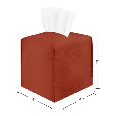2 Pack 5"x5"x5" Square PU Leather Tissue Box Holders for Home & Office - color: Reddish Brown