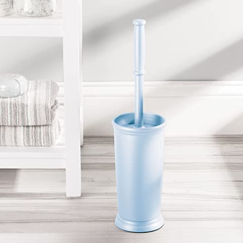 mDesign Toilet Bowl Brush and Holder - Covered Bathroom Toilet Brush - Standing Toilet Bowl Scrubber in Modern Holder - Space Saving, Deep Cleaning Brush for Toilet - Hyde Collection - Light Blue - color: Light Blue, size: Pack of 1