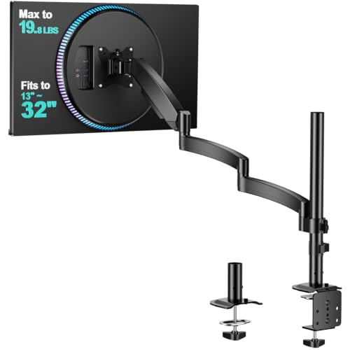WALI Extra Long Single Monitor Arm for 13-32 inch Screens, up to 19.8 lbs - color: Black (Single), size: 13" to 32"
