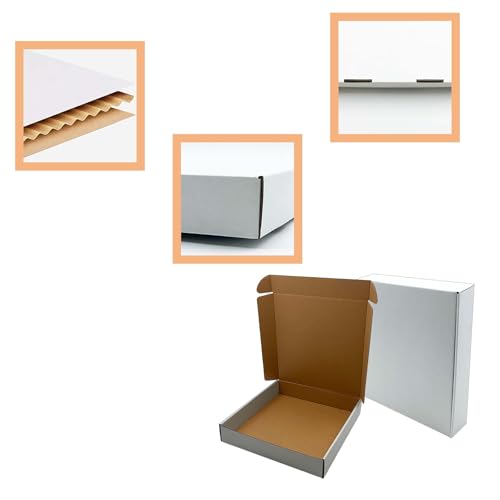 11x11x2 Inch Shipping Boxes Set of 25,White Corrugated Cardboard Mailers - size: 11x11x2 inches