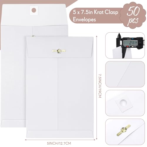 Teling 50 Pcs Manilla Clasp Envelopes Kraft Closure - color: White, size: 5*7.5