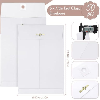 Teling 50 Pcs Manilla Clasp Envelopes Kraft Closure - color: White, size: 5*7.5