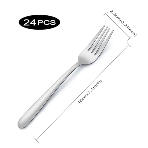 Pleafind Dinner Forks - 24 Pcs 7.1 Inch Stainless Steel Forks Silverware, Mirror Polished Silverware Forks, Durable Flatware Forks Set, Suitable for Home Kitchen Dining Restaurant, Dishwasher Safe - color: light silver