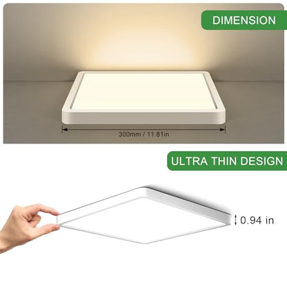 LightingWill 12Inch 24W Square LED Ceiling Light Fixtures Flush Mount, 2800K Warm White LED Ceiling Lamp, Surface Mount Modern Ceiling Lights for Bedroom, Kitchen, Bathroom, Living Room - color: Warm White, size: 12 inch White