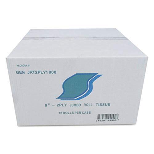 GEN JRT2PLY1000 Jumbo Bath Tissue, 2-Ply, White, 9 in Diameter (Case of 12) - size: 750 Sheets (Pack of 1)