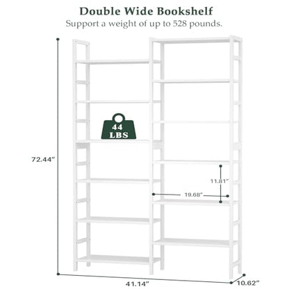 Homykic 72.5” Tall Bamboo Bookshelf White, 6-Tier Double Wide Open Bookcase - color: White, size: Double Wide