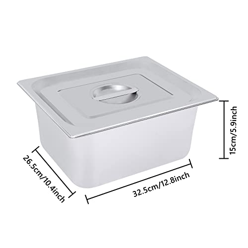 4 Pack Stainless Steel Hotel Pans, Half Size 6" Deep Commercial Food Pans With Lid Catering Food Storage Metal Pan Chafing Dishes Dinner Buffet Server for Food Prep Restaurant (12.8" x 10.4" x 6") - size: 12.8" x 10.4" x 6"