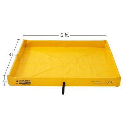 Spill Ready 4' x 6' Foam Wall Spill Containment Berm - 22oz PVC, 85 Gallon Sump | 4x6 Secondary Containment Spill Berm - Yellow with 0.75" Drain | Reusable Oil, Fuel & Chemical Spill Tray - size: 4' x 6'