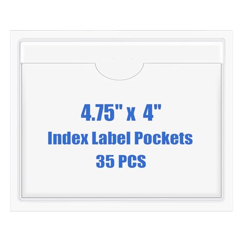 Origin-Joy 35 PCS Self Adhesive Index Card Pockets with Top Open, Clear Plastic Label Holder for Cards of Note, Library and Business, Adhesive Label Pockets & Card Holder (4.75 x 4 inch) - size: 4.75 x 4 inch, style: Horizontal