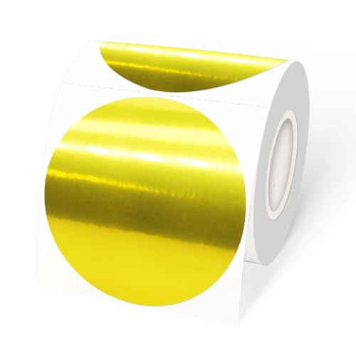 3" Gold Thermal Label Stickers, Round Glitter Direct Thermal Printer Sticker Labels for Gift Wrapping, Self-Adhesive DIY Custom Logo Design- Holographic Gold - color: Holographic Gold, size: 3 inch