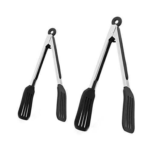 2 Pack Stainless Steel Silicone Cooking & Serving Tongs, 7 & 9 Inch - color: Black, size: 7 & 9 inch