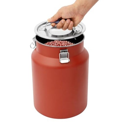YIYIBYUS Commercial Stainless Steel Food Storage Container 12L Airtight - 3.2Gal Metal Canister for Kitchen Restaurant Pantry - Locking Lid Dry/Wet Food Organizer for Rice, Coffee, Pet Food (Red)