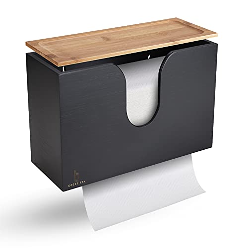 Bamboo Paper Towel Dispenser/Holder with Lid for Home and Commercial, Wall Mount or Countertop for Multifold, C Fold, Z fold, Trifold Hand Towels (Black) - color: Black