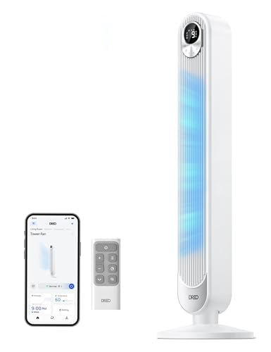 DREO Smart Tower Fan for Bedroom, Floor Standing Bladeless Oscillating Fan - color: Pearl White, size: 42 inch