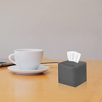 2 Pack 5"x5"x5" Square PU Leather Tissue Box Holders for Home & Office - color: Charcoal