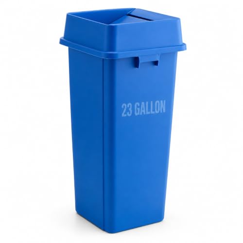 1 Pack Blue 23 Gallon Square Commercial Recycling Bin with Lid, Heavy Duty Plastic Recycle Container with Venting Channels and Built-in Handles - color: Blue, size: 23 Gallon