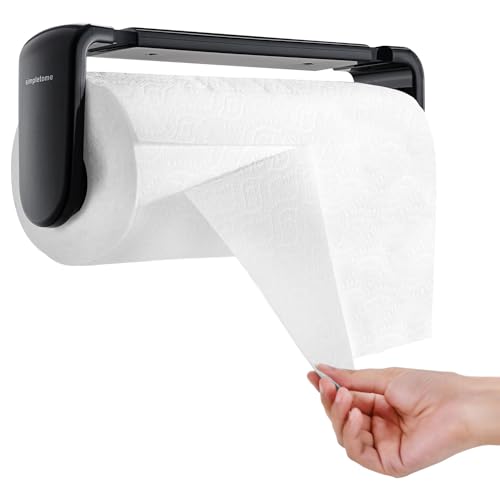 simpletome Paper Towel Holder ONE Hand Tear Adaptive Tension Arm Adjustable Length 9.4-11inch/24-28cm (Black) - color: Black