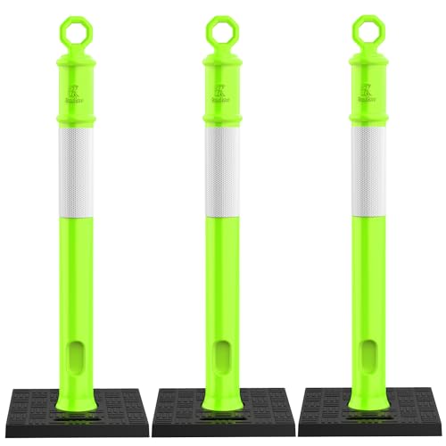 RoadHero 45 Inch Traffic Delineator Post Cones with Base, Green, 3 Pack - color: Green