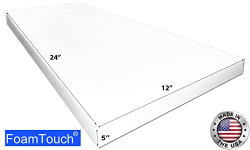 FoamTouch Upholstery Foam Cushion High Density 5'' Height x 12'' Width x 24'' Length Made in USA - size: 5x12x24