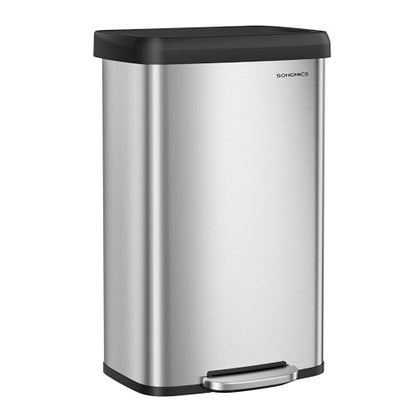 SONGMICS Kitchen Trash Can, 21 Gallon (80 L) Stainless Steel Garbage Can, with Stay-Open Lid and Step-on Pedal, Soft Closure, Tall, Large and Space-Saving, Silver and Black ULTB534E01 - color: Silver + Black, style: 21 Gallons