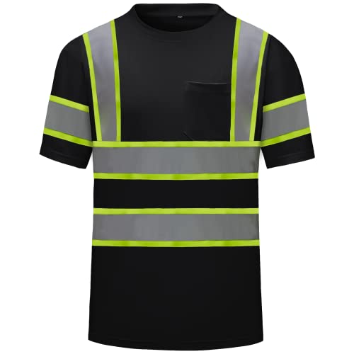 High Visibility Shirts Quick Dry Safety T Shirts with Reflective Strips and Pocket Short Sleeve Mesh Hi Vis Construction Work Class 2 Shirt for Men/Women Black,Medium - color: Black 03, size: Medium