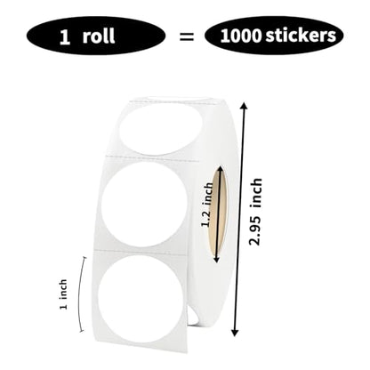 1 Inch White Round Thermal Sticker Labels, Self-Adhesive Circle Direct Thermal Label, Multi-Purpose Roll Sticker with Perforation Line（ 1000 Labels, 1 Roll ） - color: White-1000 Labels, size: 1 inch