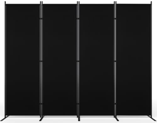 AKTOP 4 Panel Room Divider, 88"W x 6FT Fabric Folding Privacy Screen, Black - color: Black