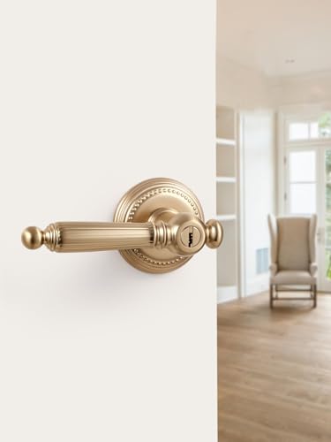 1 Pack Champagne Bronze Door Lever with Lock and Key Entry Door Handle Door Lever Bedroom and Bathroom Zinc Alloy - color: Champagne Bronze