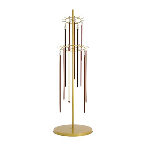 66 Inch Tall Tie Rack Belt Display Shelf, Floor Standing Belt Hanger 2 Tier Retail Scarf Stand Jewelry Necklaces Organizer Shawls Purse Shelf for Clothing Store Home (Gold) - color: Gold
