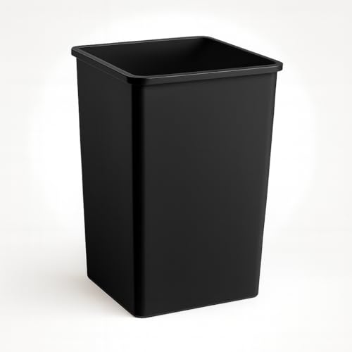 50 Gallon Black Square Plastic Trash Can Heavy Duty | Indoor Outdoor Commercial Waste Container with Optional Lid for Restaurants, Parks, Schools, Public Spaces - color: Black, size: 50 gallon without lid