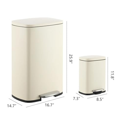 happimess Connor 2-Piece Iron Trash Can, Limestone Beige - color: Limestone Beige