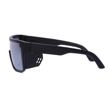 Polarized Safety Sunglasses, UV400 Protection, ANSI Z87.1 Wraparound Protective Eyewear - color: Matte Black Silver Mirror