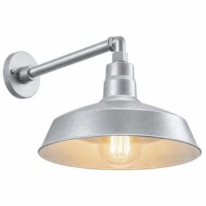 14in. Galvanized Outdoor Gooseneck Barn Light Fixture, 5000K Cool White - color: Galvanized (1 Pack), size: 13 in. Straight Arm
